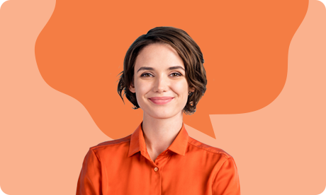 Young, professional woman in orange shirt smiling